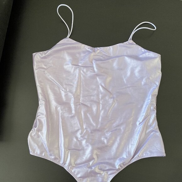 (NWT) Fashion Nova Kiki PU Leather Bodysuit - Purple - Picture 1 of 7